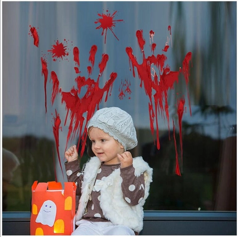 Halloween Horror Blutiger Handabdruck Wandtattoo PVC Wasserdicht Abnehmbar Fensteraufkleber Rote Blutige Handabdrücke Party Deko
