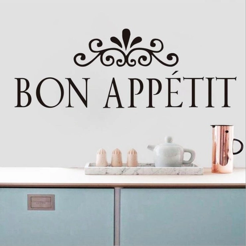 Bon Appetit French Kitchen Wall Sticker PVC Waterproof Dining Room Decal Black Scroll Floral Art Home Decor Removable