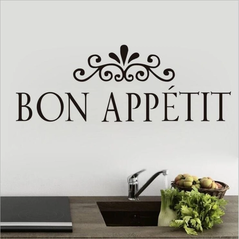 Bon Appetit French Kitchen Wall Sticker PVC Waterproof Dining Room Decal Black Scroll Floral Art Home Decor Removable