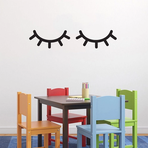 Minimalistische Schwarze Wimpern Wandtattoo PVC Wasserdicht Abnehmbar Schlafende Augen Türaufkleber Für Kinderzimmer Deko