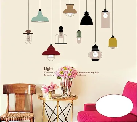 European Retro Industrial Style Chandelier Wall Stickers PVC Removable DIY Wall Decal For Living Room Home Decorative Mural