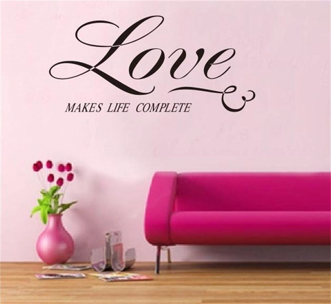 Love Makes Life Complete Cita Vinilo de Pared Removible PVC Arte Letras Pegatina para Decoración de Sala de Estar Dormitorio