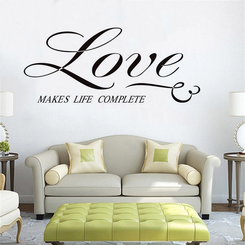 Love Makes Life Complete Cita Vinilo de Pared Removible PVC Arte Letras Pegatina para Decoración de Sala de Estar Dormitorio