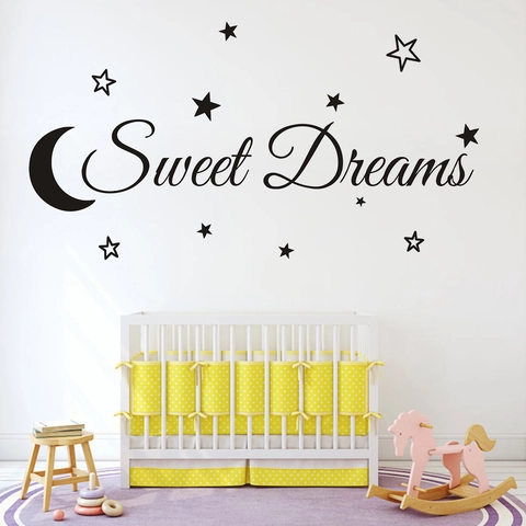 Sweet Dreams Lettering Wall Sticker With Moon And Stars Waterproof Removable PVC Decal For Bedroom Nursery Home Decor