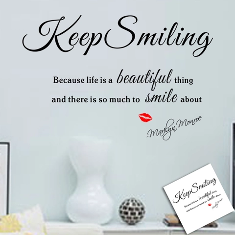 Pegatina de Pared de Cita en Inglés Keep Smiling Labios Rojos de PVC Impermeable Removible Calcomanía de Pared Casa