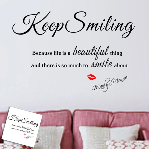 Pegatina de Pared de Cita en Inglés Keep Smiling Labios Rojos de PVC Impermeable Removible Calcomanía de Pared Casa