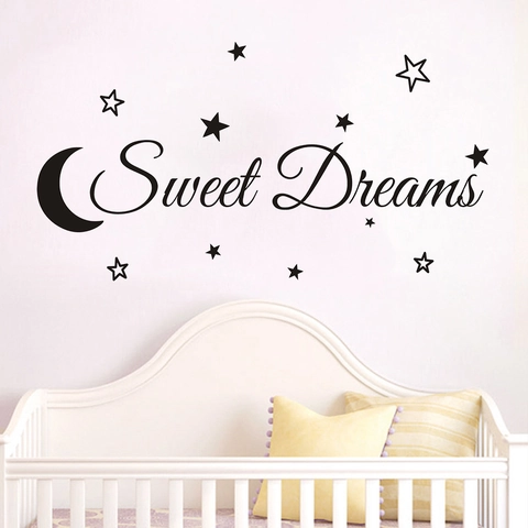 Sweet Dreams Lettering Wall Sticker With Moon And Stars Waterproof Removable PVC Decal For Bedroom Nursery Home Decor