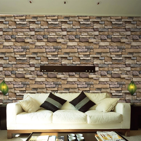 Pegatina de Pared 3D Realista con Patrón de Piedra de Roca PVC Autoadhesivo Impermeable Decorativo Para Sala de Estar