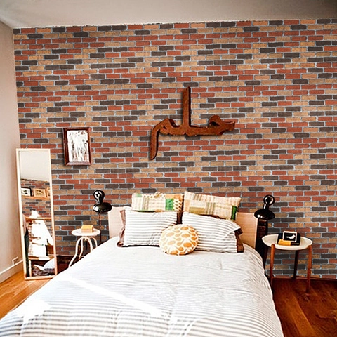 Adesivo Murale Retrò a Mattoni Colorati 3D Carta da Parati Autoadesiva PVC Decorativa per Soggiorno Camera da Letto Decorazioni