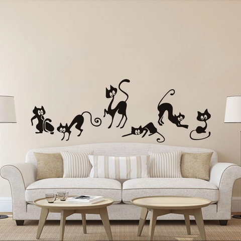Schwarze Cartoon Katze Silhouette Wandaufkleber Wasserdicht Abnehmbare PVC Wandtattoos Für Home Schlafzimmer Wohnzimmer Dekoration