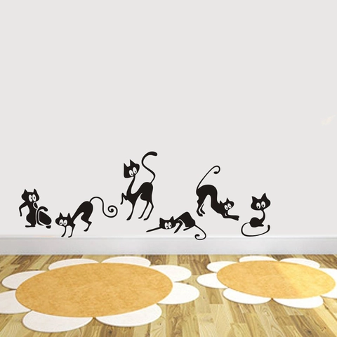 Schwarze Cartoon Katze Silhouette Wandaufkleber Wasserdicht Abnehmbare PVC Wandtattoos Für Home Schlafzimmer Wohnzimmer Dekoration