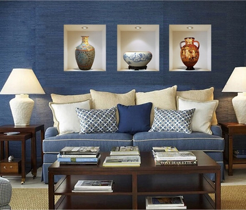 3D Simulatie Keramische Vaas Nis Muurstickers PVC Waterdicht Verwijderbaar Home Decor Muurschildering Voor Woonkamer Slaapkamer