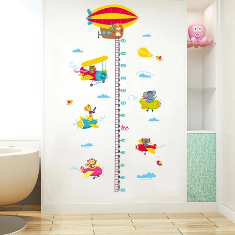 Kids Cartoon Animal Airplane Height Wall Sticker Removable PVC Growth Chart Ruler Decal For Nursery Children Room Decor