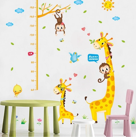 Dibujos Animados Jirafa Mono Medición de Altura Pegatina de Pared Impermeable PVC Decorativo Para Habitación de Niños