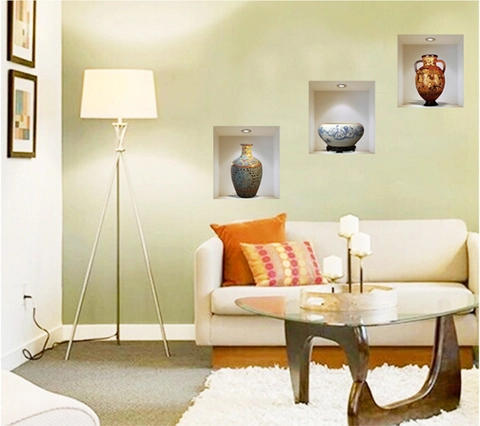 3D Simulatie Keramische Vaas Nis Muurstickers PVC Waterdicht Verwijderbaar Home Decor Muurschildering Voor Woonkamer Slaapkamer