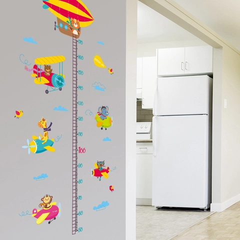 Kids Cartoon Animal Airplane Height Wall Sticker Removable PVC Growth Chart Ruler Decal For Nursery Children Room Decor