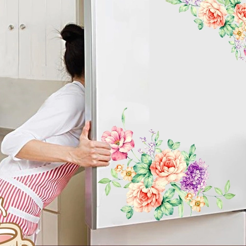 Pegatinas de Pared de Peonía en Acuarela Calcomanías Florales de PVC Removibles para Sala de Estar Baño Gabinete Decoración