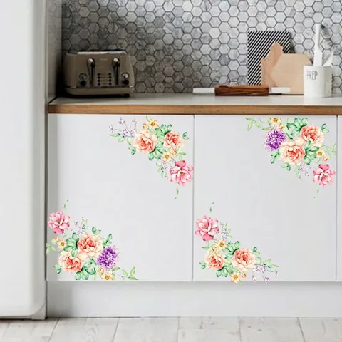 Pegatinas de Pared de Peonía en Acuarela Calcomanías Florales de PVC Removibles para Sala de Estar Baño Gabinete Decoración