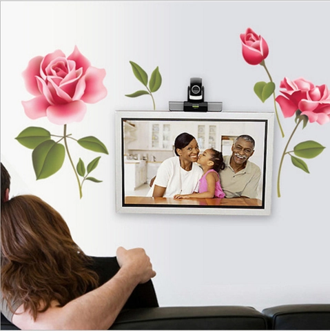 Romantische Rosa Rose PVC Wandaufkleber Wasserdicht Blumen Wandtattoo Für Schlafzimmer Wohnzimmer Haus Kunst Deko
