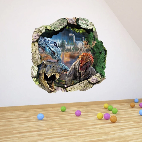 3D Dinosaurier Wandaufkleber Mauerdurchbruch Effekt Realistisch PVC Wasserdicht Deko Für Kinderzimmer Schlafzimmer Wohnzimmer Abnehmbar Poster