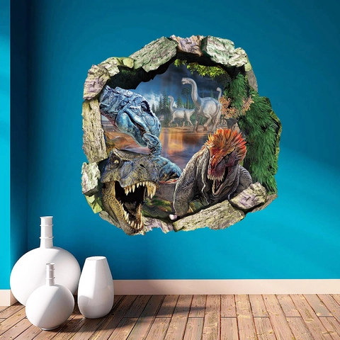 3D Dinosaurier Wandaufkleber Mauerdurchbruch Effekt Realistisch PVC Wasserdicht Deko Für Kinderzimmer Schlafzimmer Wohnzimmer Abnehmbar Poster