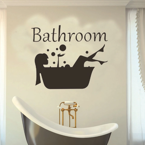 Adesivo da Parete per Bagno Impermeabile Decalcomania in Vinile Con Design Silhouette Vasca per Porta Doccia Specchio Home Decor