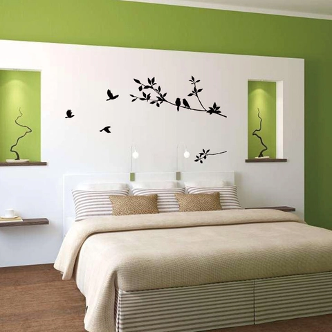 Pegatina De Pared De Pájaros Negros En Rama De Árbol Calcomanía De PVC Silueta De Naturaleza Para Sala De Estar Dormitorio Casa