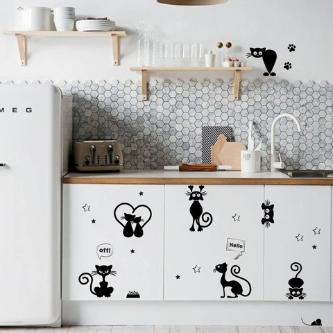 Black Cartoon Cat Wall Stickers Removable PVC DIY Switch Stickers For Kindergarten Nursery Home Room Wall Decoration