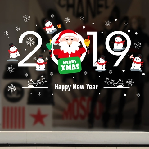 Christmas Window Stickers Santa Claus Snowman Reindeer PVC Waterproof Wall Decals Holiday Glass Showcase Festive Decoration