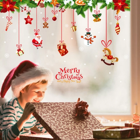 Adesivi Murali di Natale Babbo Natale Pupazzo di Neve Finestra Decalcomania Rimovibile PVC Stampato Decorazione Finestra