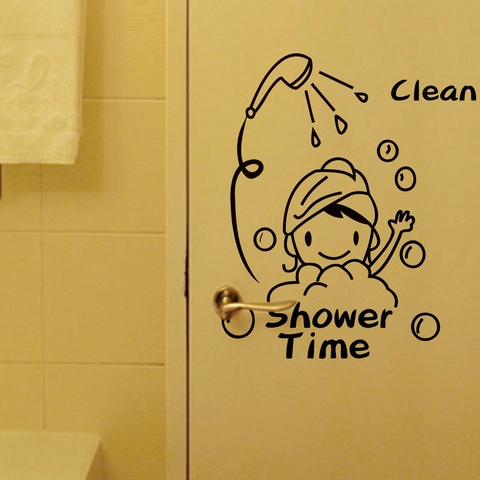 Shower Time Adesivo da Parete per Bagno in PVC Rimovibile Impermeabile Cartone Animato Ragazzo che Fa la Doccia per Porta in Vetro Decorazione