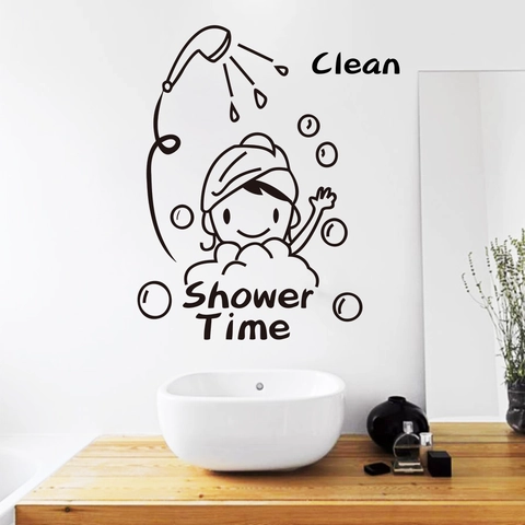 Shower Time Adesivo da Parete per Bagno in PVC Rimovibile Impermeabile Cartone Animato Ragazzo che Fa la Doccia per Porta in Vetro Decorazione