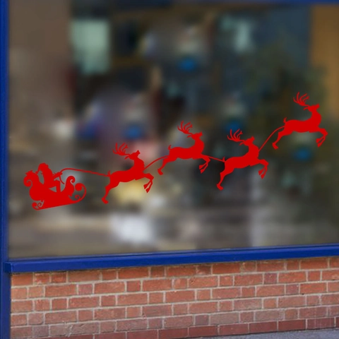 Navidad Papá Noel Reno Trineo Pegatina para Ventana Rojo Blanco Negro Removible PVC Impermeable Casa Tienda Festival
