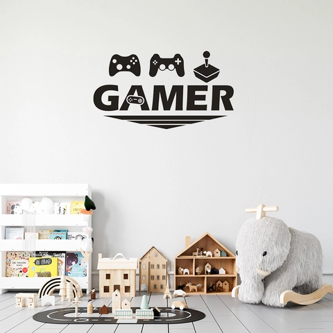 Gamer Game Controller Wall Sticker PVC Waterproof Removable Wall Decal For Living Room Bedroom Gaming Room Decor Black
