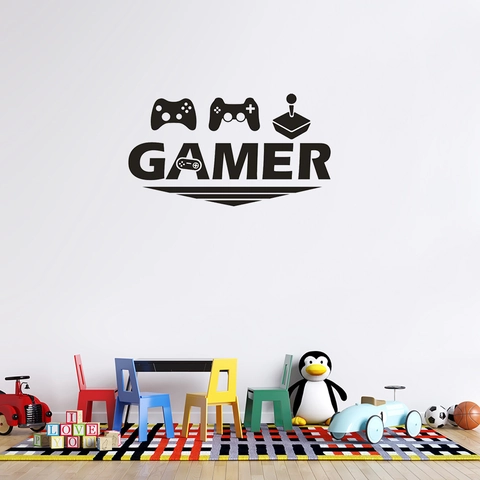 Gamer Game Controller Wall Sticker PVC Waterproof Removable Wall Decal For Living Room Bedroom Gaming Room Decor Black
