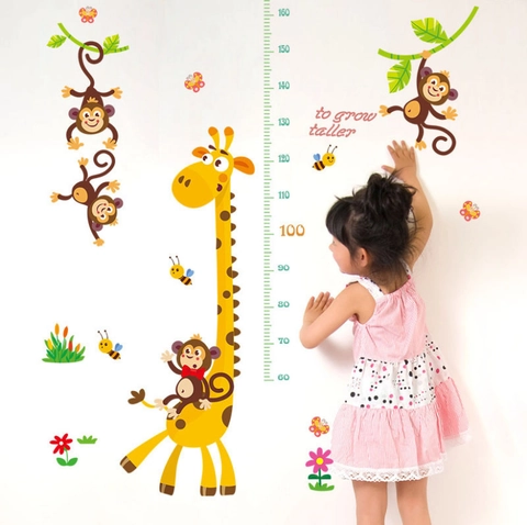 Cartoon Giraffe Affe Größenmessung Wandtattoo Abnehmbares PVC Kinderzimmer Kindergarten Klassenzimmer Heimdekor Aufkleber