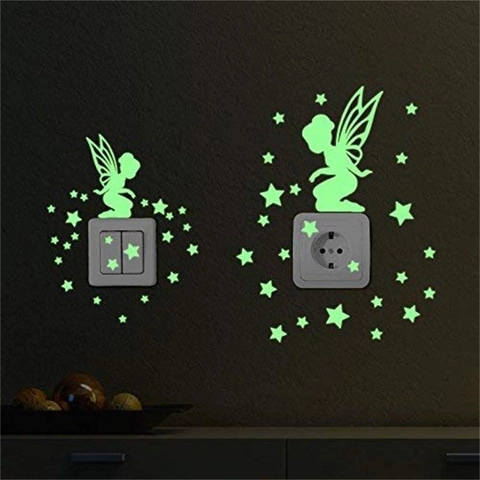 Pegatinas de Pared de Hada y Estrella Luminosas Brilla en la Oscuridad PVC Removible Adhesivo Fluorescente para Interruptor