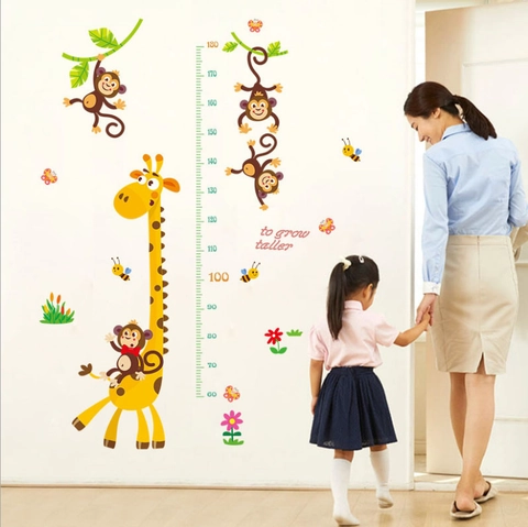 Cartoon Giraffe Affe Größenmessung Wandtattoo Abnehmbares PVC Kinderzimmer Kindergarten Klassenzimmer Heimdekor Aufkleber