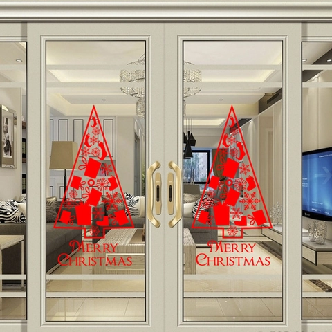 Adesivo da Parete Albero di Natale in PVC Merry Christmas Decalcomania Vetro Finestra Fiocco di Neve Stella Impermeabile Decorazione Casa Negozio