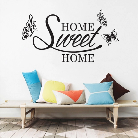 Adesivo Murale Home Sweet Home con Farfalle Impermeabile PVC Intagliato Arte Scritte Decalcomania per Soggiorno Camera da Letto Casa
