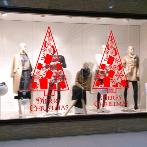 Adesivo da Parete Albero di Natale in PVC Merry Christmas Decalcomania Vetro Finestra Fiocco di Neve Stella Impermeabile Decorazione Casa Negozio