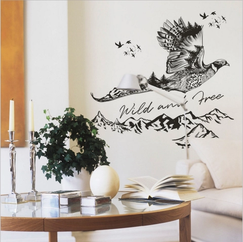 Adesivo da Parete Aquila Uccello Montagna Stile Inchiostro PVC Wild And Free Decalcomania in Vinile Decorazione Sfondo