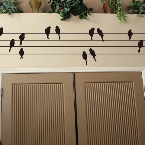 Birds On Electric Wire Wall Sticker Waterproof PVC Silhouette Wall Decal For Living Room Bedroom Sofa Background Home Decor