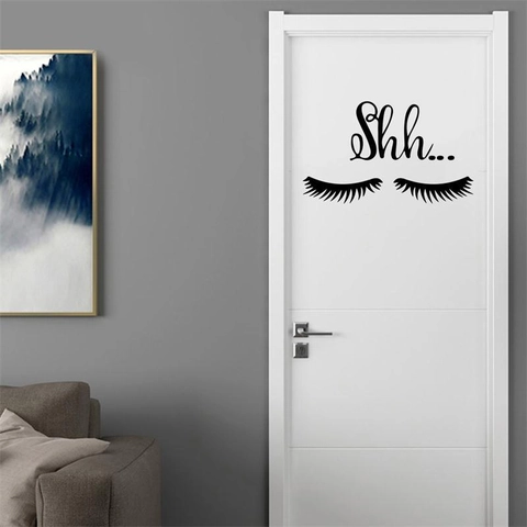 Creative Eyelashes Shh Lettering PVC Wall Sticker Modern Minimalist Waterproof Art Decal For Bedroom Kids Room Home Decor