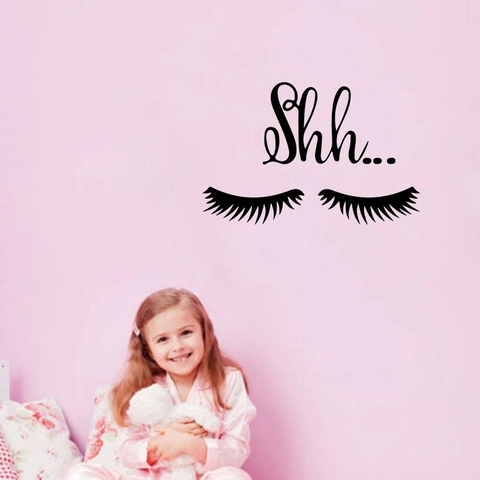 Creative Eyelashes Shh Lettering PVC Wall Sticker Modern Minimalist Waterproof Art Decal For Bedroom Kids Room Home Decor