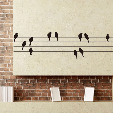 Birds On Electric Wire Wall Sticker Waterproof PVC Silhouette Wall Decal For Living Room Bedroom Sofa Background Home Decor