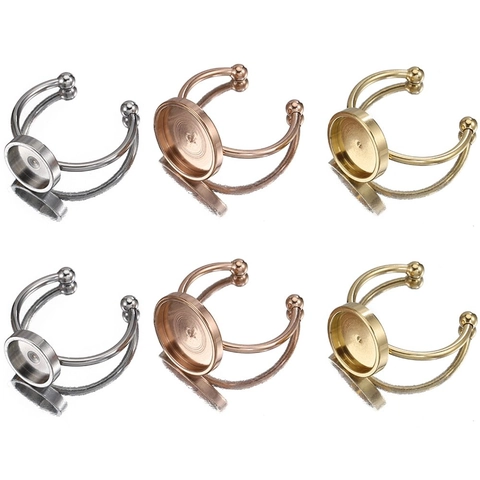 Stainless Steel Adjustable Ring Settings With Round Bezel Cup Tray Base For DIY Jewelry Making Polished Ring Findings