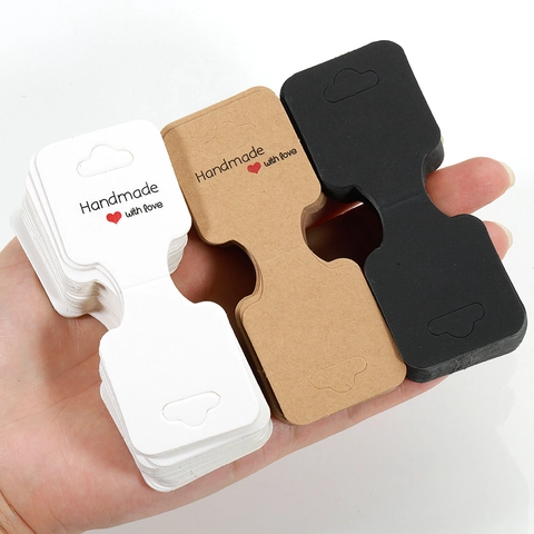 Folding Jewelry Display Cards For Necklace Bracelet Kraft White Black Paper Cards Handmade With Love Jewelry Packaging Hang Tags