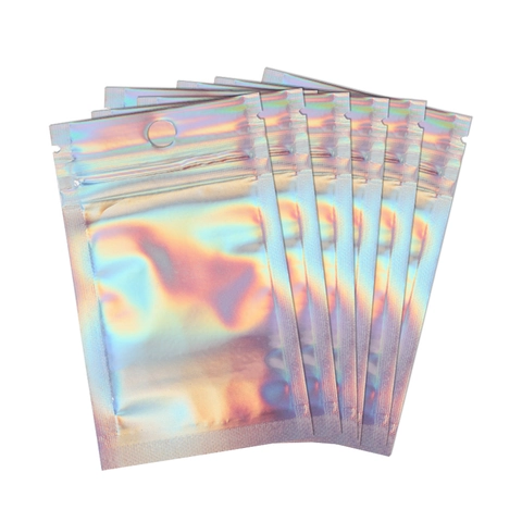 Bolsas Holográficas Iridiscentes con Cierre de Cremallera Arcoíris Embalaje de Plástico para Joyería Pantalla Artículos Pequeños