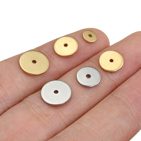 Stainless Steel Spacer Beads 18K Gold Plated Wheel Beads Round Flat Perforated Disc Beads For DIY Jewelry Making Findings